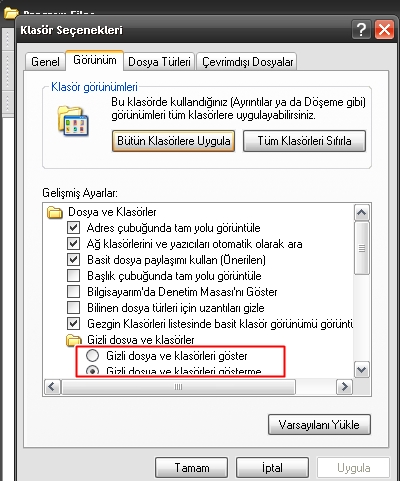 Windows Xp Gizli Dosyaları Görüntüleme
