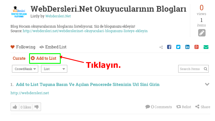 WebDersleri.Net Okuyucuları Blogunuzu Listeye Ekleyin